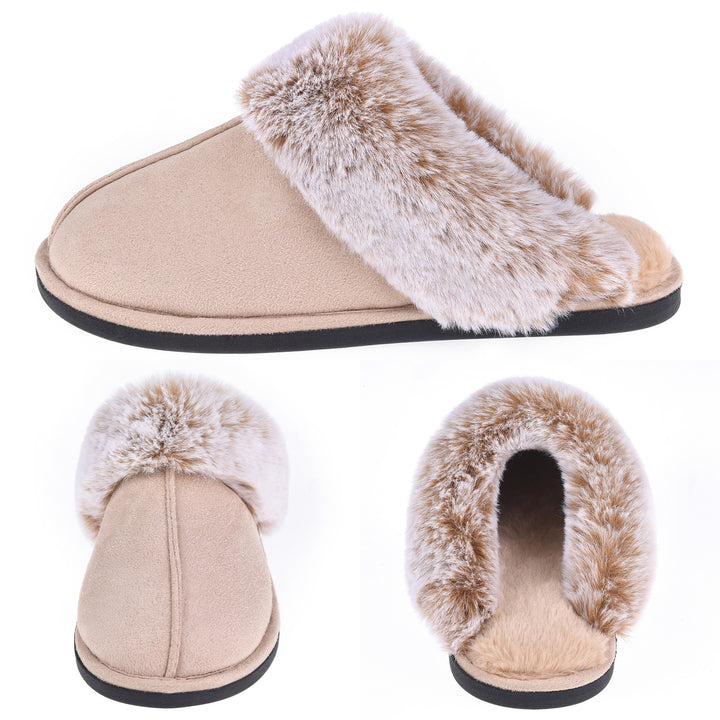 Womens Cozy Scuff Slippers Memory Foam Faux faux Indoor Outdoor Non-Slip Shoes Image 6