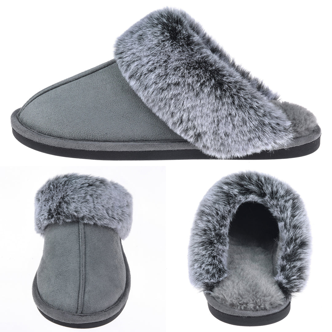 Womens Cozy Scuff Slippers Memory Foam Faux faux Indoor Outdoor Non-Slip Shoes Image 8