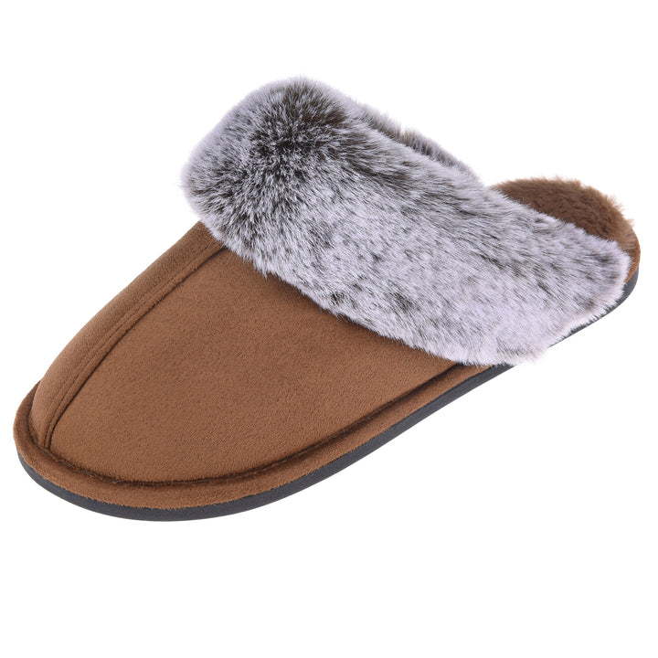 Womens Cozy Scuff Slippers Memory Foam Faux faux Indoor Outdoor Non-Slip Shoes Image 10