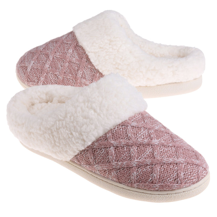 Womens Fuzzy Slippers Memory Foam Slip-On Shoes Indoor Outdoor Anti-Slip Sole Image 1