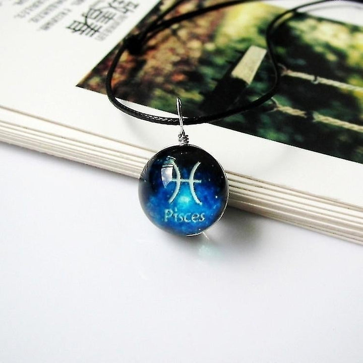 12 Zodiac Sign Luminous Glass Ball Pendant Constellations Necklace Glows In The Dark Image 1