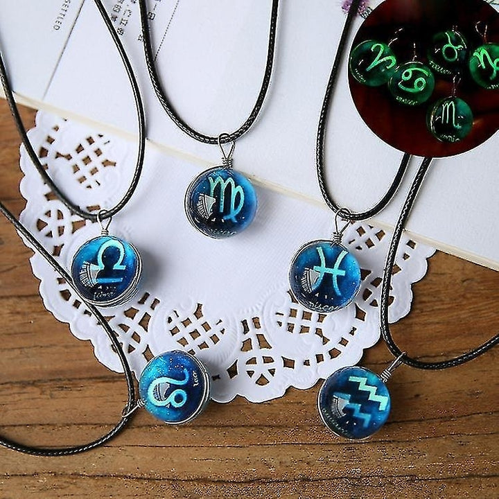 12 Zodiac Sign Luminous Glass Ball Pendant Constellations Necklace Glows In The Dark Image 4