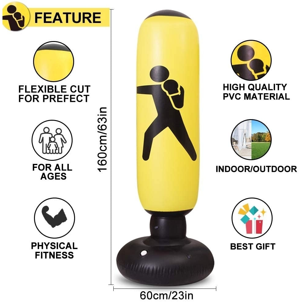 Yellow Inflatable Punching Bag for Kids Boxing Bag for Kids and Adults 63" Free Standing Boxing Bag Image 3