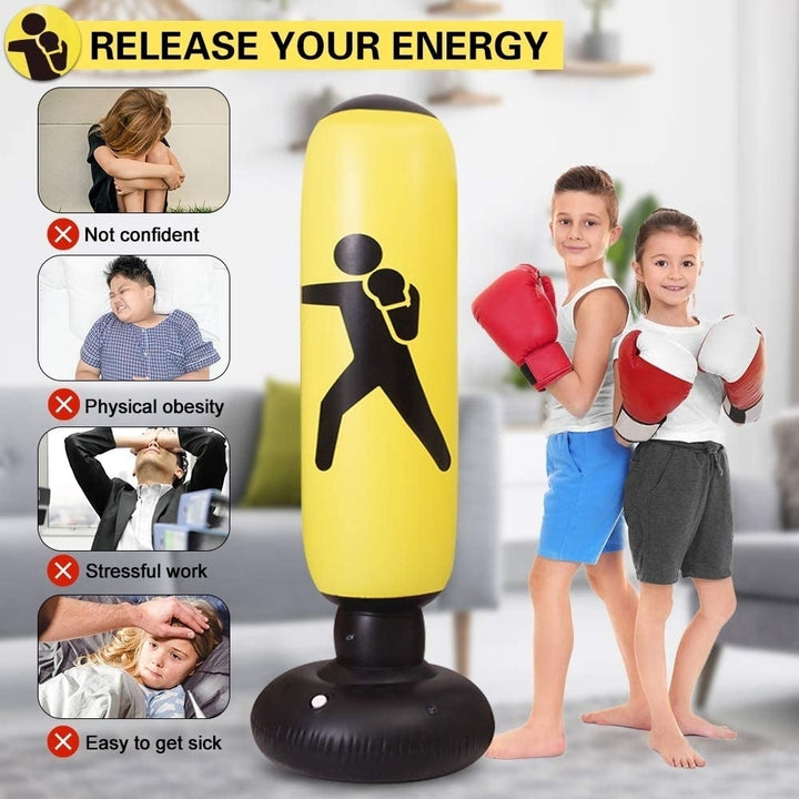 Yellow Inflatable Punching Bag for Kids Boxing Bag for Kids and Adults 63" Free Standing Boxing Bag Image 6