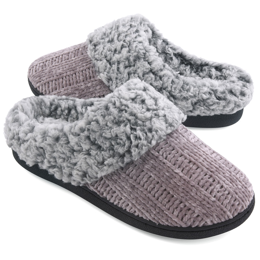 Womens Slippers Chenille Knit Slip-on Soft House Shoes Memory Foam Indoor Outdoor Image 1