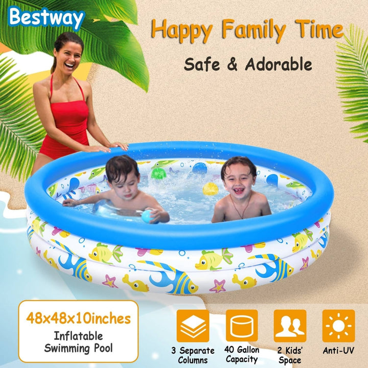 Inflatable Family Pool 48x10in Vinyl Plastic for 2 Kids Summer Water Fun Image 4