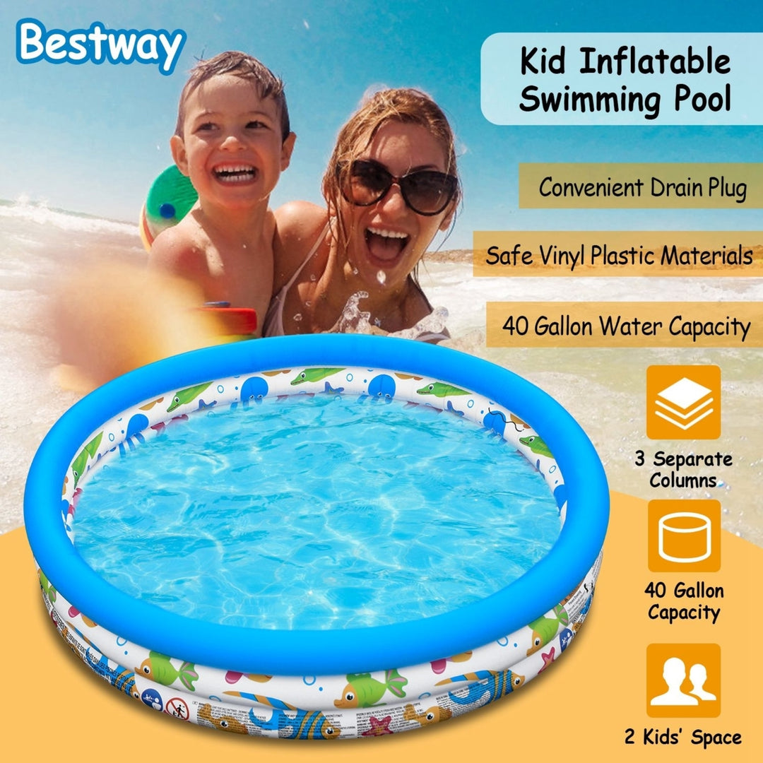 Inflatable Family Pool 48x10in Vinyl Plastic for 2 Kids Summer Water Fun Image 4