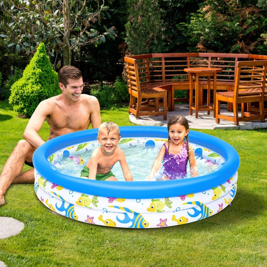 Inflatable Family Pool 48x10in Vinyl Plastic for 2 Kids Summer Water Fun Image 8