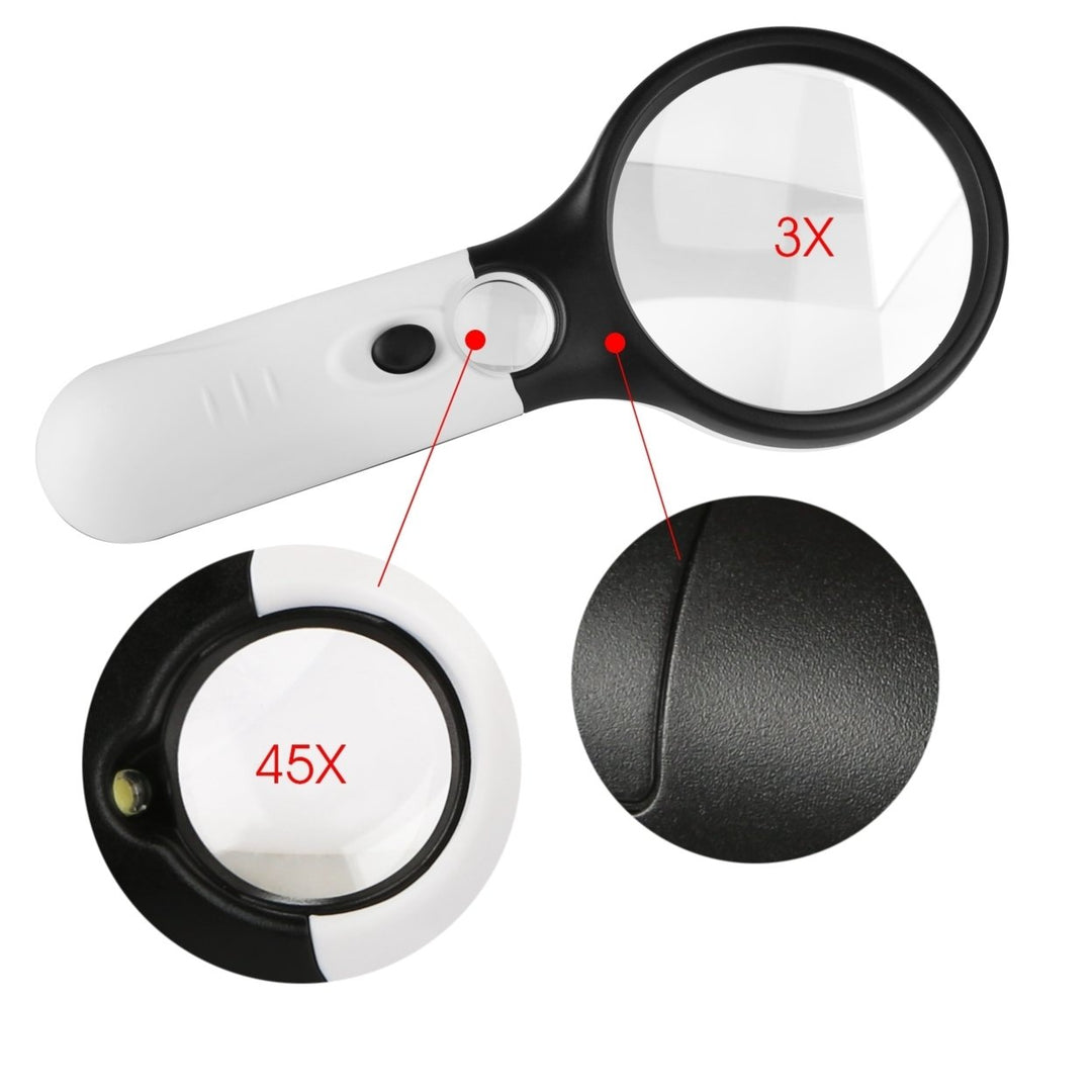 LED Magnifying Glass 45X 3X Handheld with 3 LED Lights Scratch Resistant Lens Image 4