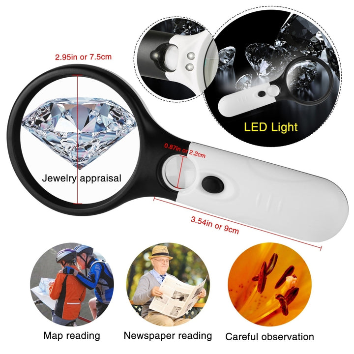 LED Magnifying Glass 45X 3X Handheld with 3 LED Lights Scratch Resistant Lens Image 6