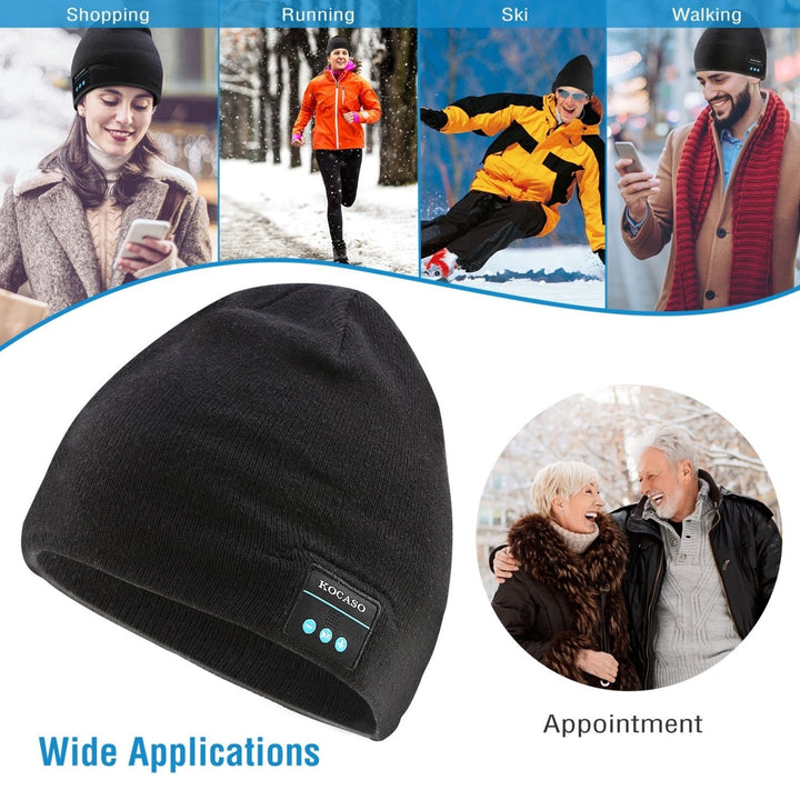 Wireless Beanie Headphone Hat Black Soft Knit V4.2 Bluetooth Noise Cancelling Image 7