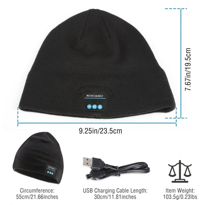 Wireless Beanie Headphone Hat Black Soft Knit V4.2 Bluetooth Noise Cancelling Image 8