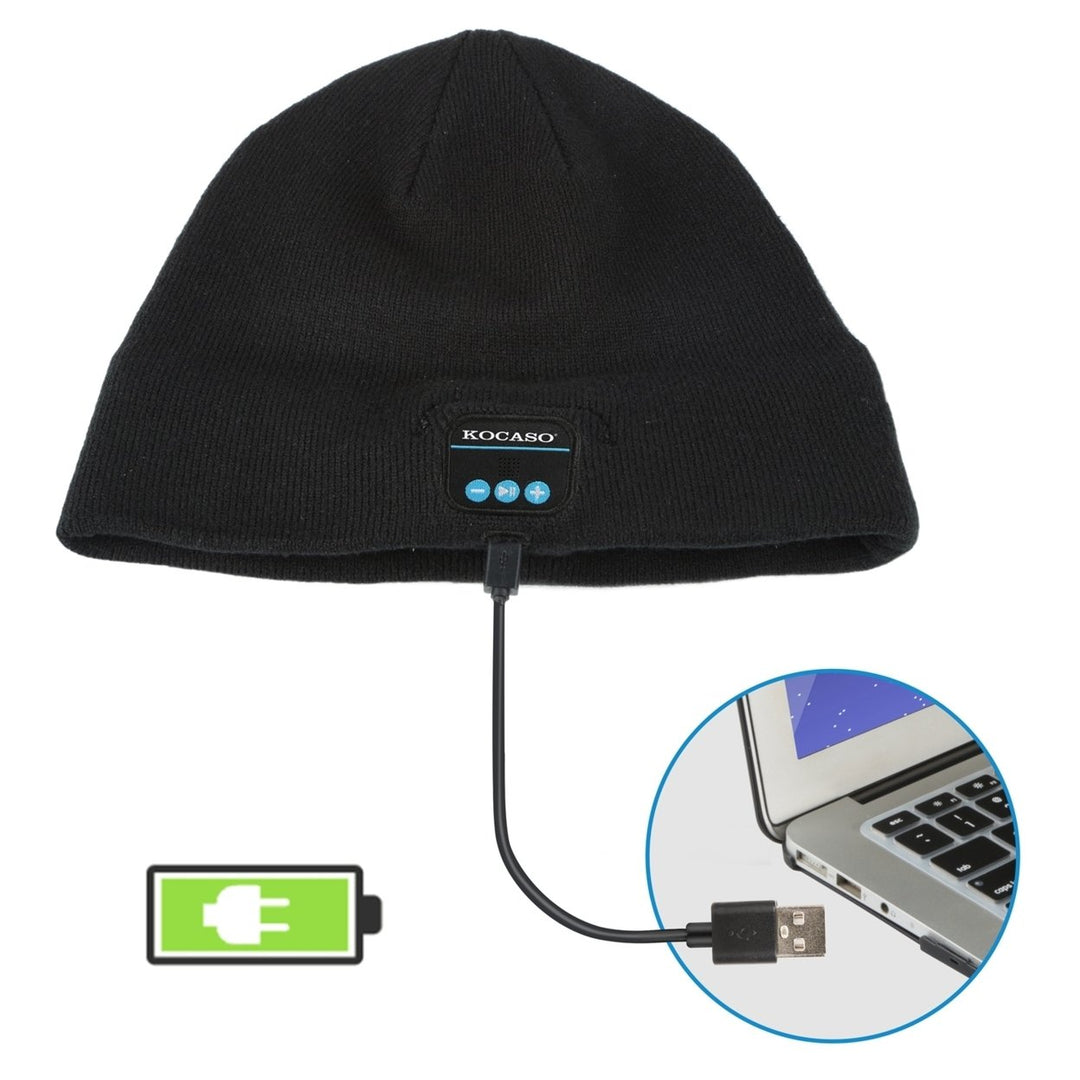 Wireless Beanie Headphone Hat Black Soft Knit V4.2 Bluetooth Noise Cancelling Image 9