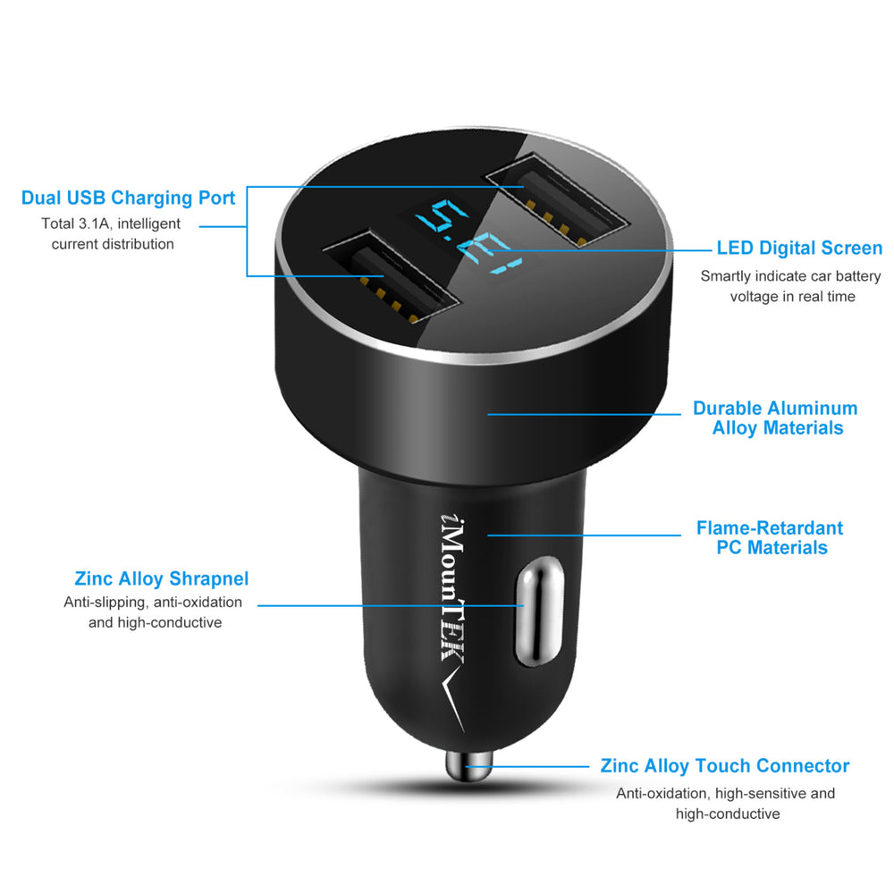 Universal 15W 3.1A Dual USB Car Charger Adapter Aluminum Alloy Fast Car Charging Adapter Image 2