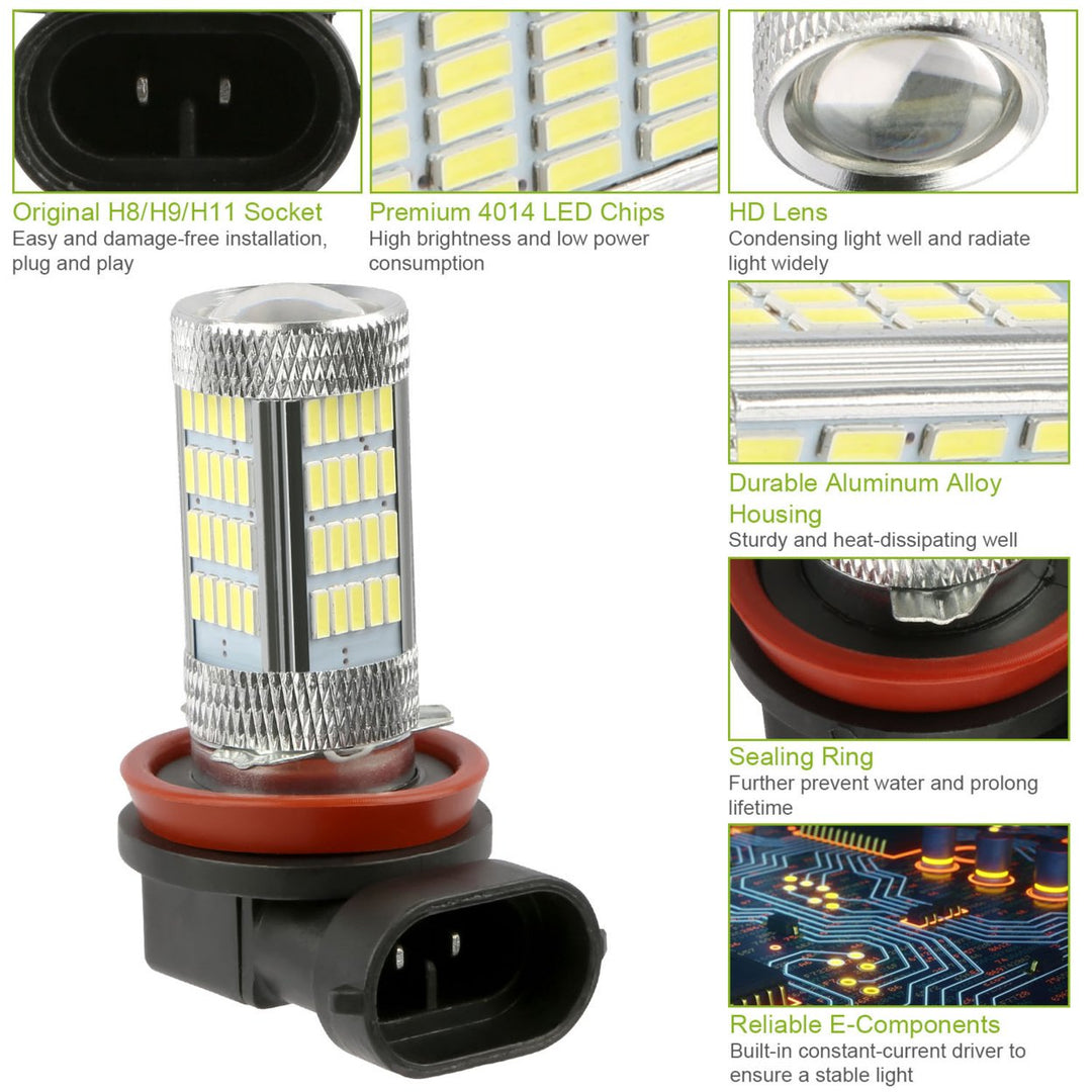 800lm LED Fog Light Bulbs 2PCS H8 H9 H11 IP65 Water-Resistant White 6000K Image 2