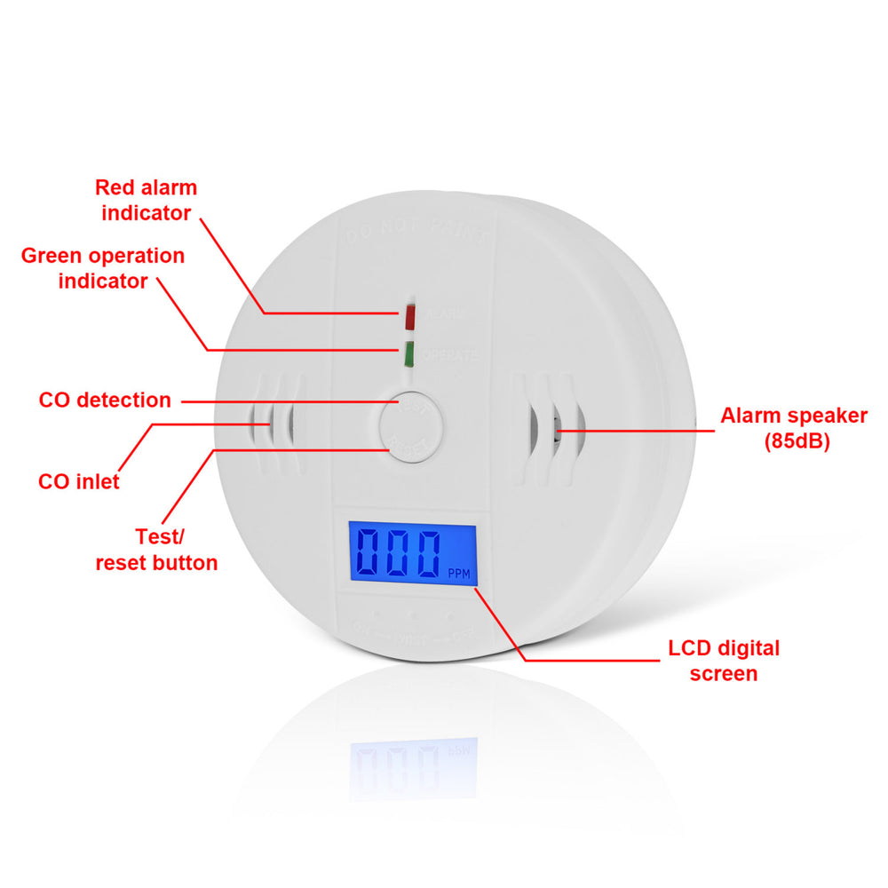 Battery Operated Carbon Monoxide Sensor Alarm LCD Display White 3AA Batteries Image 2