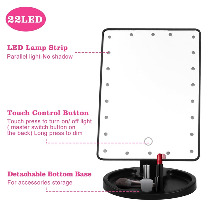 22 LED Lights Rechargeable Cosmetic Mirror 180 Degree Rotation Makeup Mirror Image 3