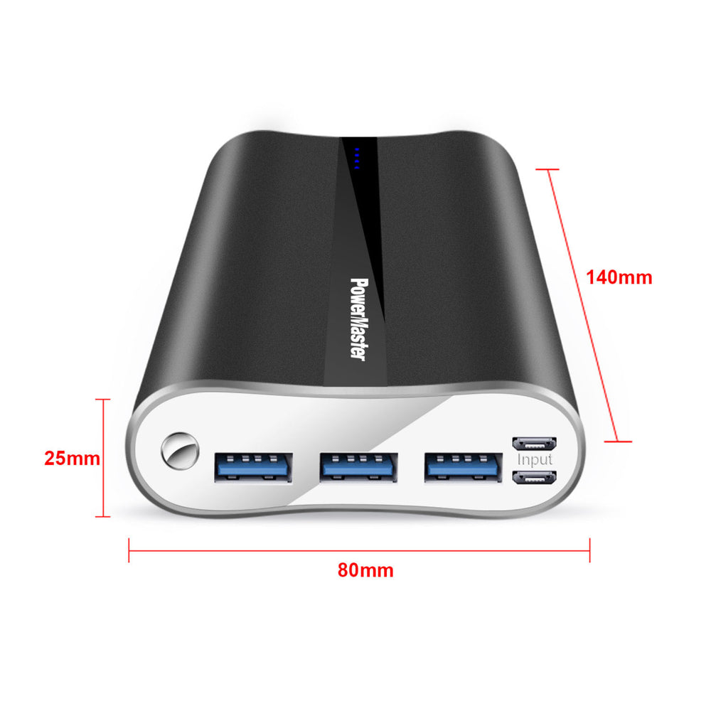 Portable Charger PowerMaster 20000mAh Power Bank 5.8A Output 3 USB Ports Black Image 2