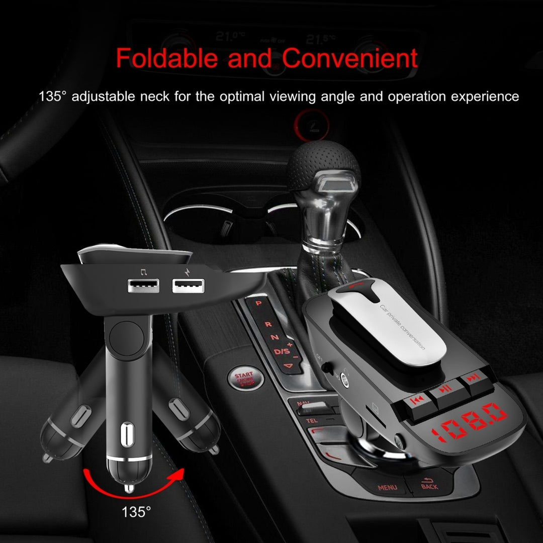 Car FM Transmitter Wireless Earpiece 2 USB Charge Ports Hands-free Call Image 6