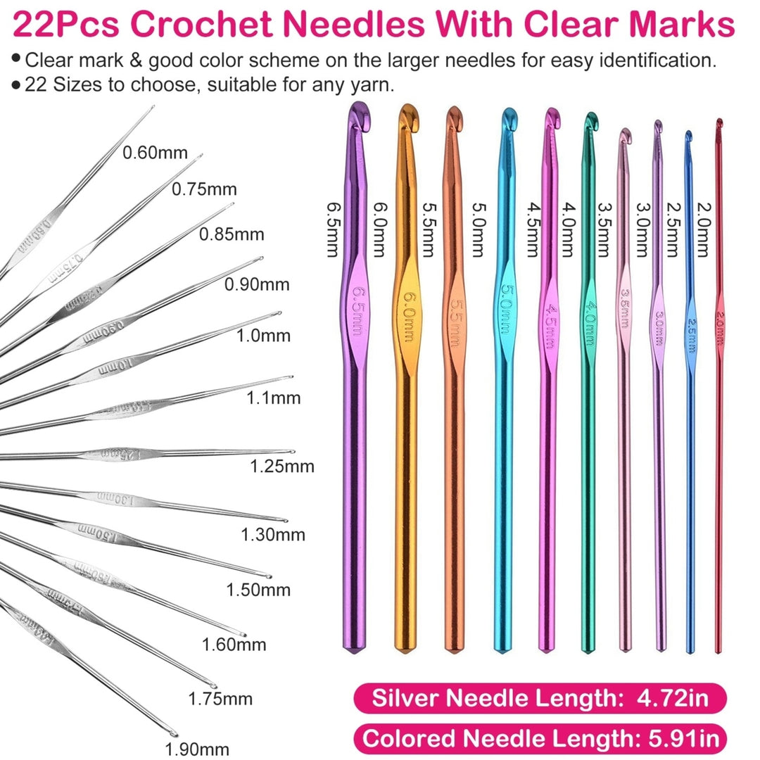 22Pcs Multi-Color Crochet Hook Needles Aluminum Handle Sewing Kit Image 2