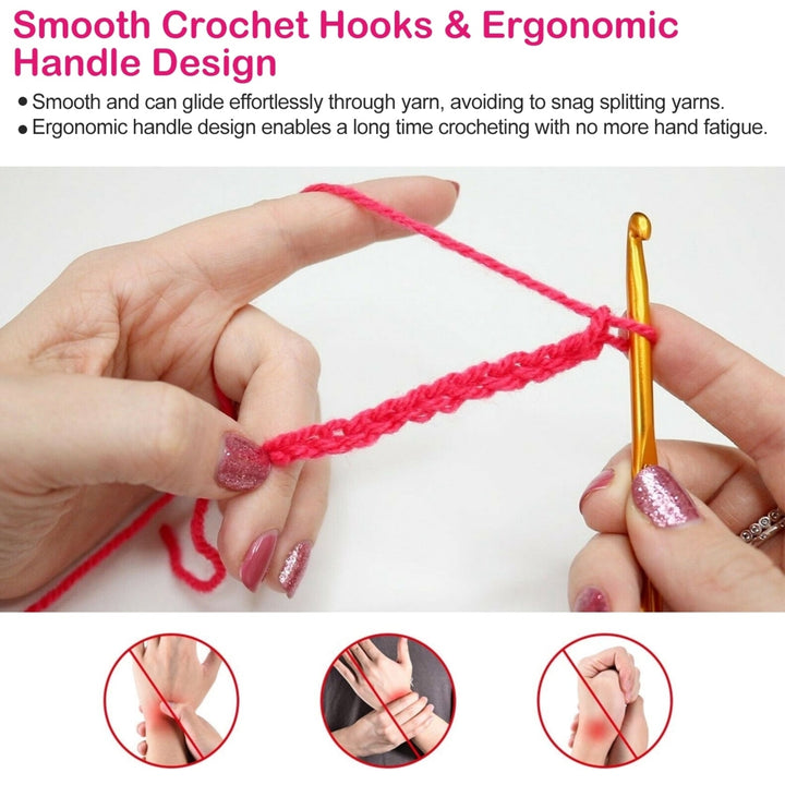 22Pcs Multi-Color Crochet Hook Needles Aluminum Handle Sewing Kit Image 3