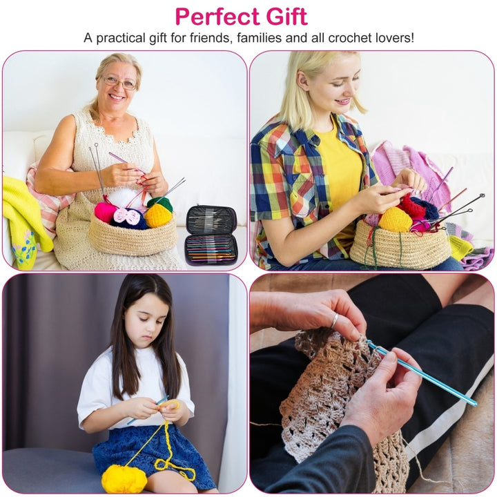 22Pcs Multi-Color Crochet Hook Needles Aluminum Handle Sewing Kit Image 6