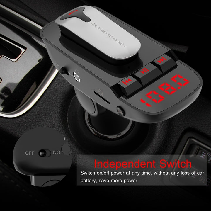 Car FM Transmitter Wireless Earpiece 2 USB Charge Ports Hands-free Call Image 10