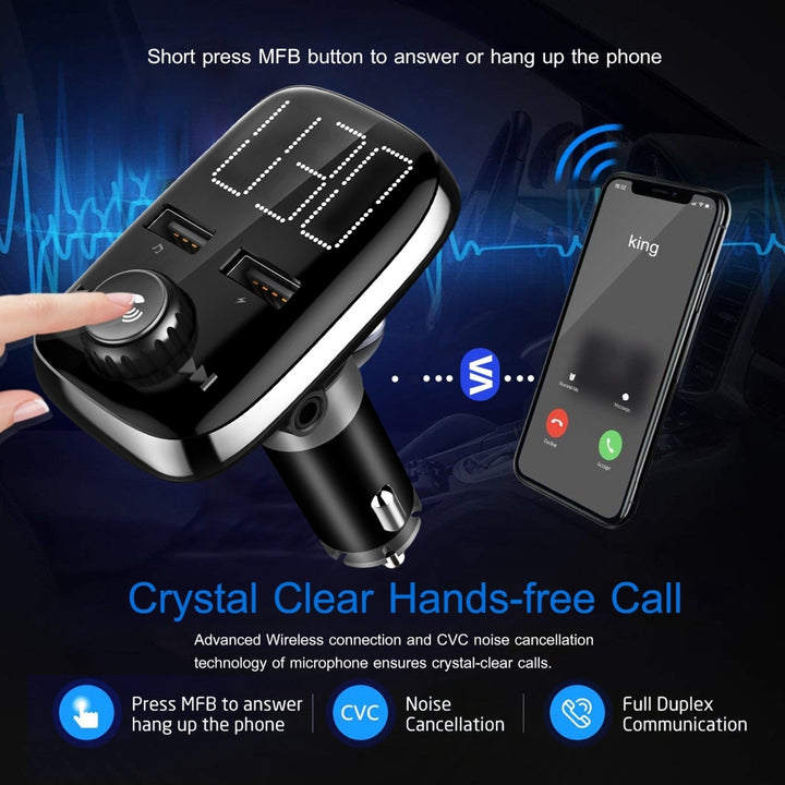 Car Wireless FM Transmitter Dual USB Charger Hands-Free Call MP3 Player Black Image 3