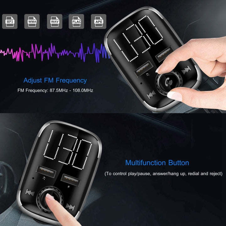 Car Wireless FM Transmitter Dual USB Charger Hands-Free Call MP3 Player Black Image 6