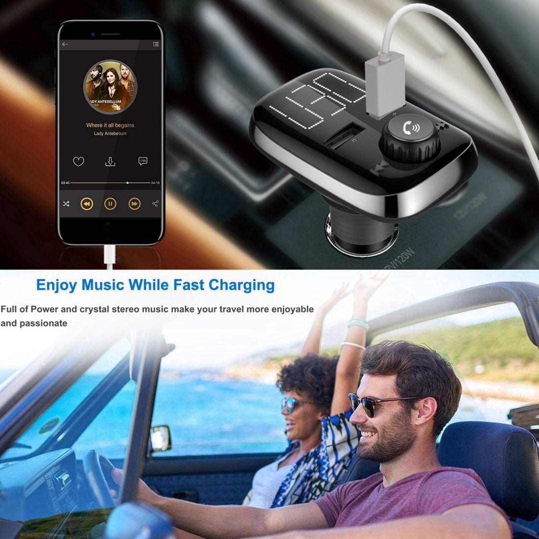 Car Wireless FM Transmitter Dual USB Charger Hands-Free Call MP3 Player Black Image 7