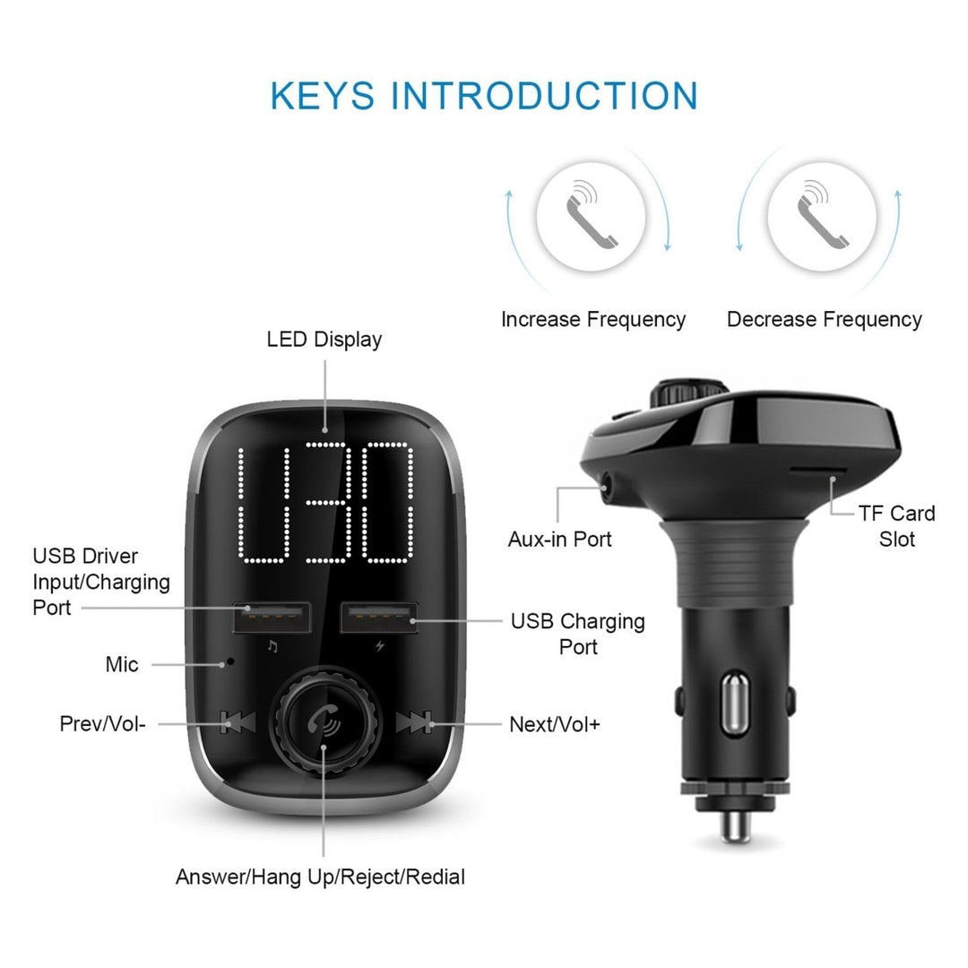 Car Wireless FM Transmitter Dual USB Charger Hands-Free Call MP3 Player Black Image 8