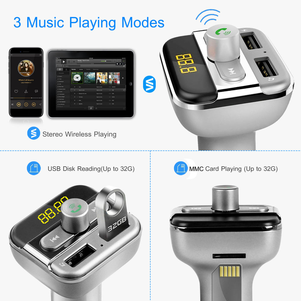 Car Wireless FM Transmitter 3.4A Dual USB Charge Hands-free Call Car MP3 Player Image 2