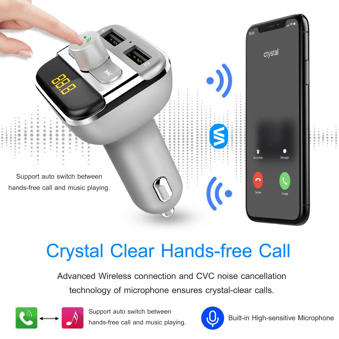 Car Wireless FM Transmitter 3.4A Dual USB Charge Hands-free Call Car MP3 Player Image 3