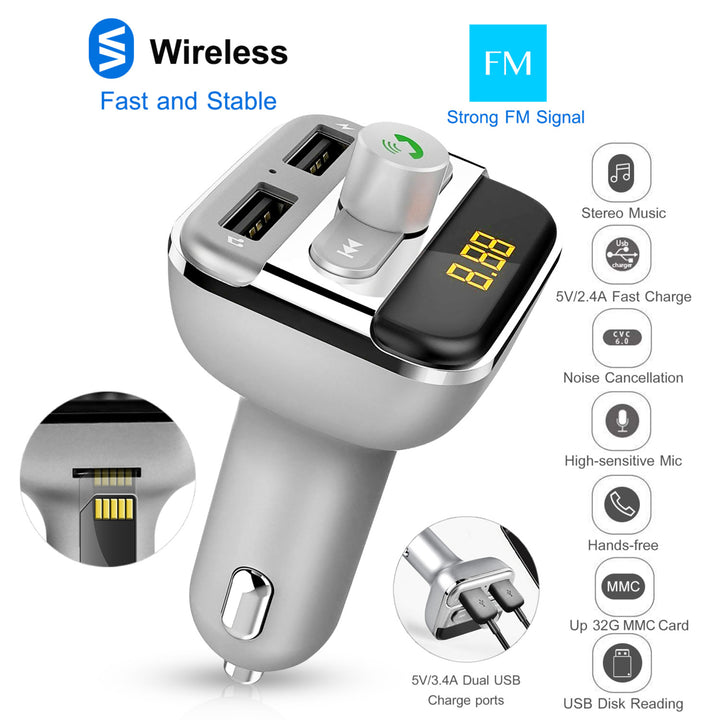Car Wireless FM Transmitter 3.4A Dual USB Charge Hands-free Call Car MP3 Player Image 10