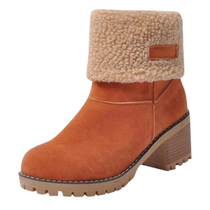 Women Winter Boots Short Snow Flock Warm Bootie Shoes Slip On Short Ankle Chunky Heel Boots Image 4