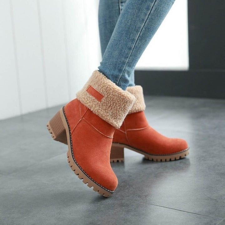 Women Winter Boots Short Snow Flock Warm Bootie Shoes Slip On Short Ankle Chunky Heel Boots Image 4