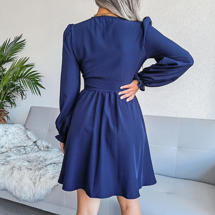 Women V Neck Waist Dress Winter Autumn Elegant Party Long Sleeve Sexy Dress Image 8