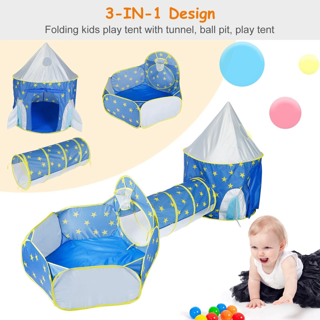 3 in 1 Kids Play Tent Crawl Tunnel Ball Pit Set Foldable Pink Blue 1-3 Years Image 2