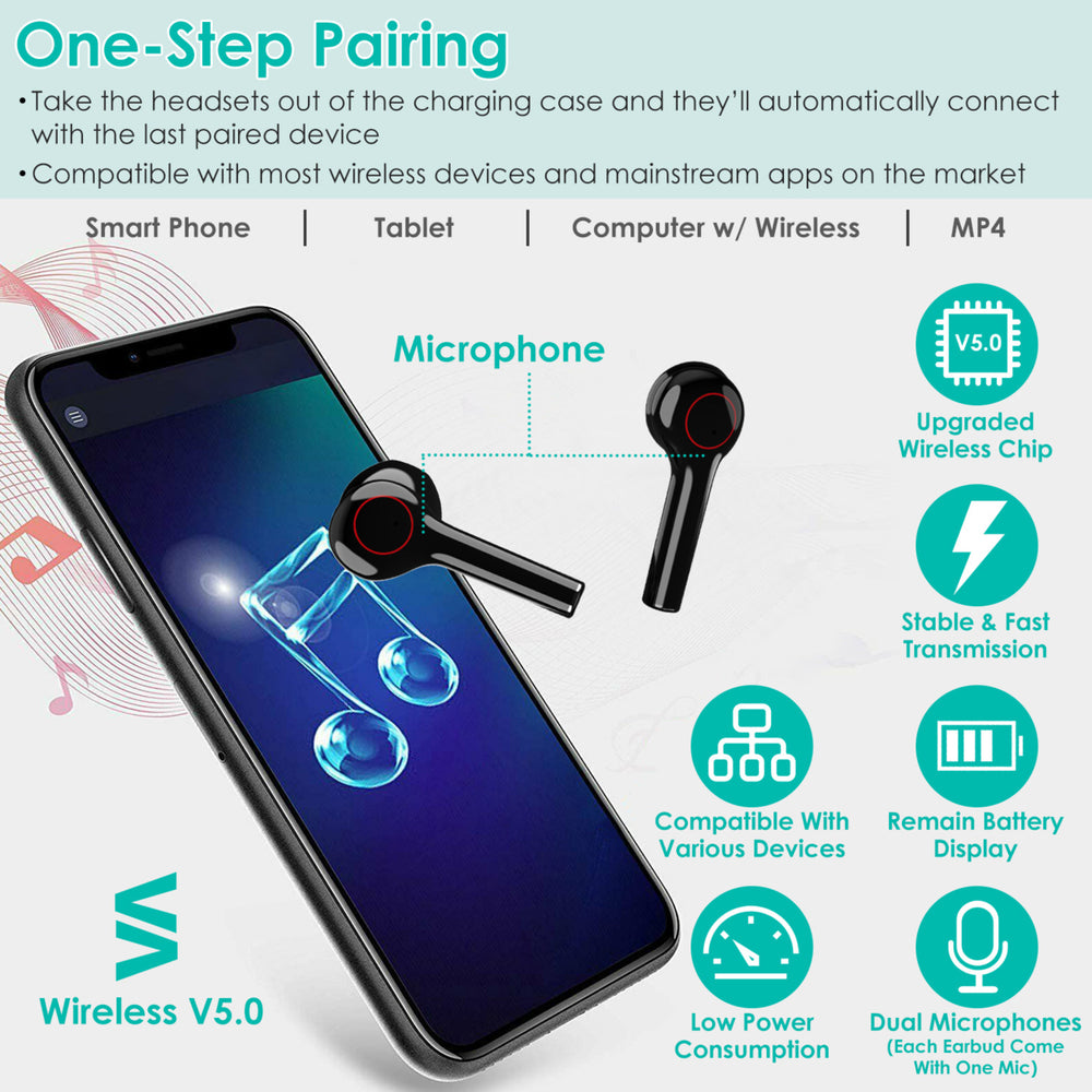IPX5 Waterproof Wireless 5.0 TWS Earbuds Wireless Headsets Mic Magnetic Charging Case Battery Remain Display Image 2