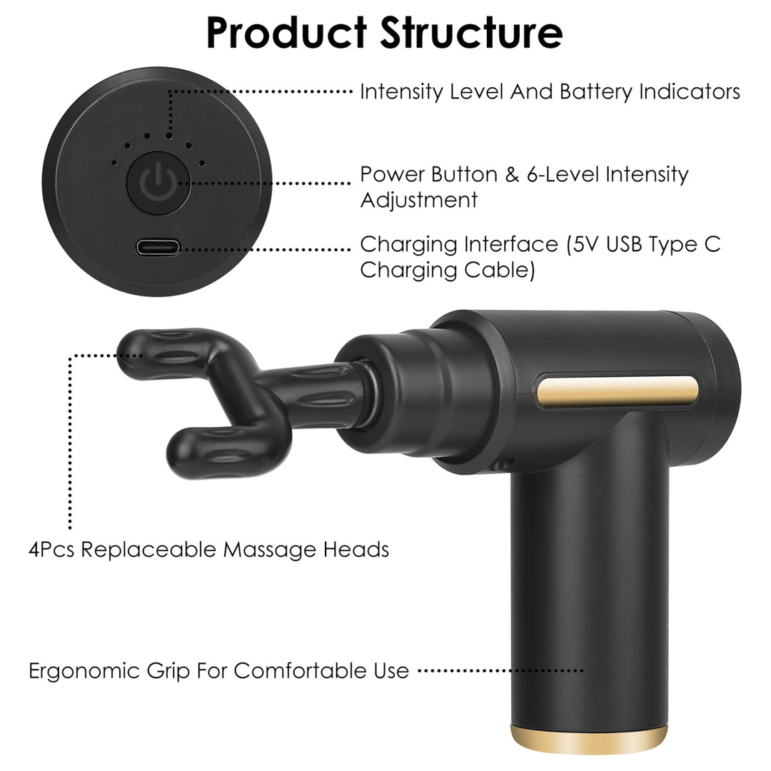 Percussion Massage Gun USB Type C Rechargeable Deep Tissue Vibration Massager Image 2