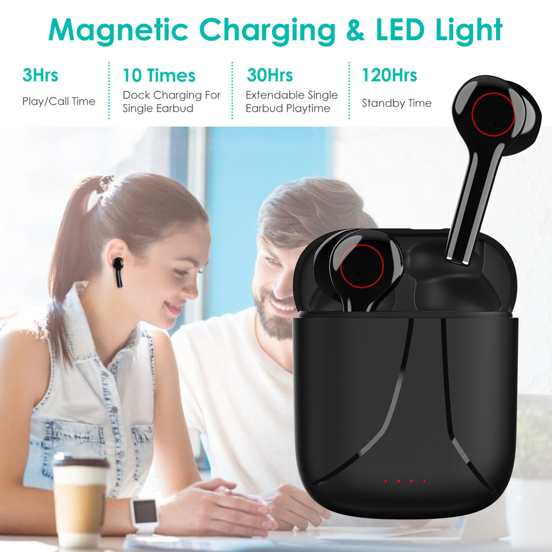 IPX5 Waterproof Wireless 5.0 TWS Earbuds Wireless Headsets Mic Magnetic Charging Case Battery Remain Display Image 4