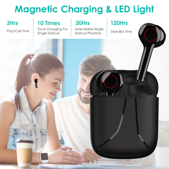 IPX5 Waterproof Wireless 5.0 TWS Earbuds Wireless Headsets Mic Magnetic Charging Case Battery Remain Display Image 4