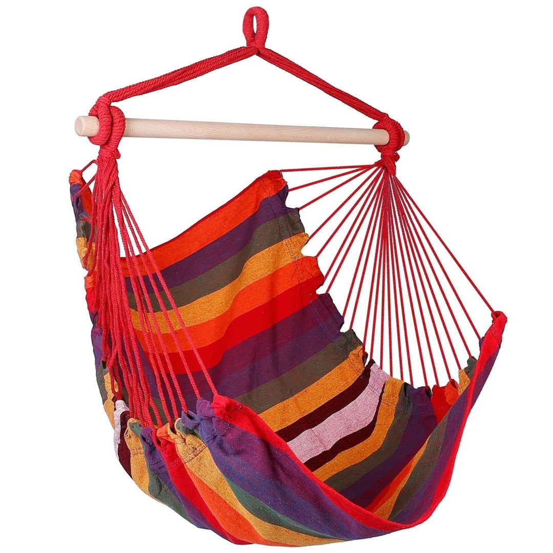 Hammock Hanging Chair Canvas Portable Patio Swing Seat 264lbs Capacity Blue Red Image 4