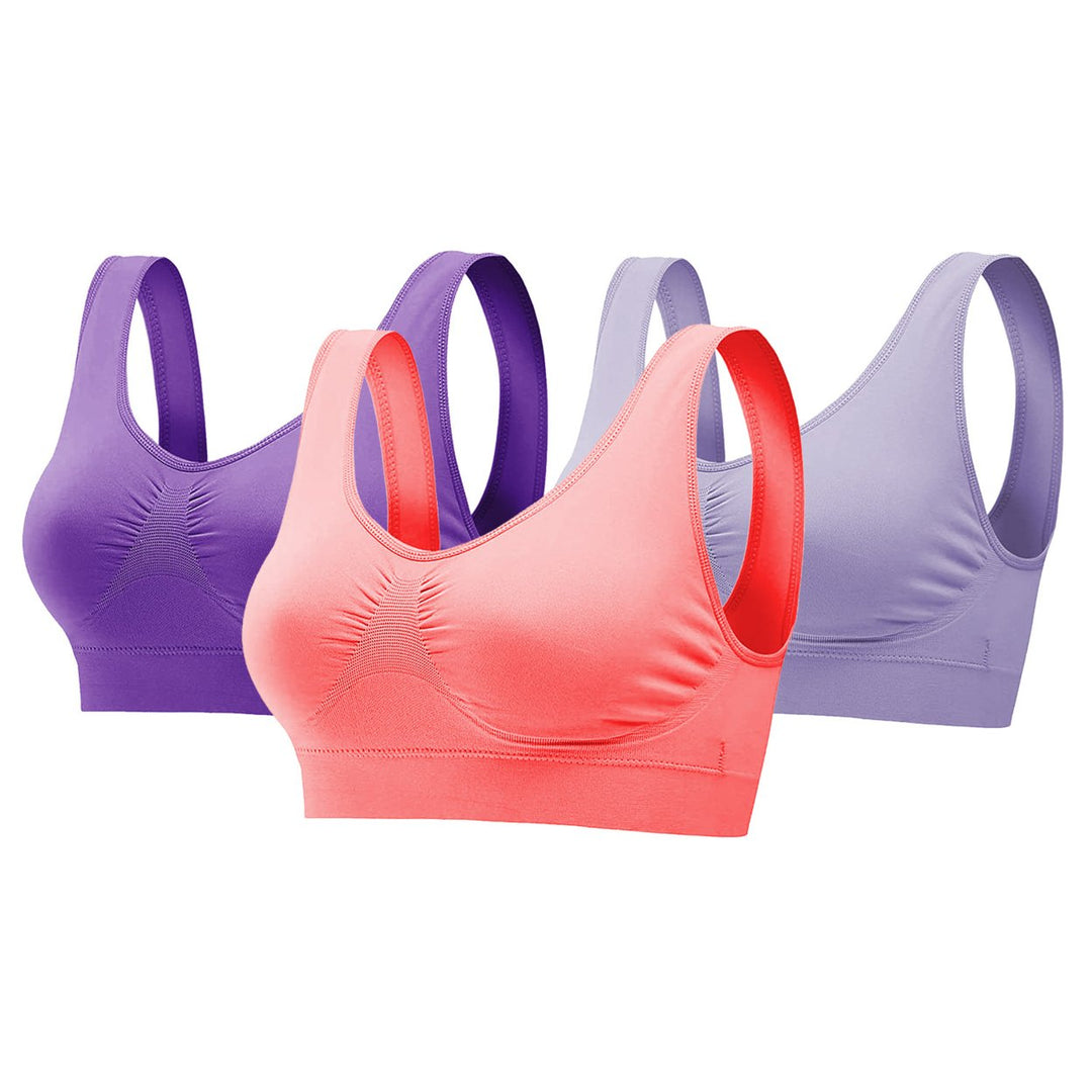 3 Pack Sport Bras For Women Seamless Wire-free Bra Light Support Tank Tops For Fitness Workout Sports Yoga Sleep Wearing Image 3