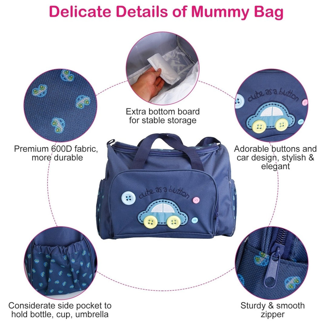 4Pcs Diaper Bag Tote Set Baby Changing Bag 600D Fabric Blue Pink Dark Blue Image 3