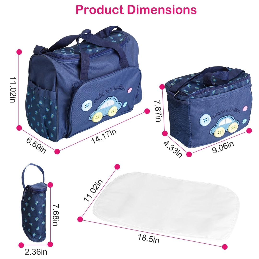 4Pcs Diaper Bag Tote Set Baby Changing Bag 600D Fabric Blue Pink Dark Blue Image 4