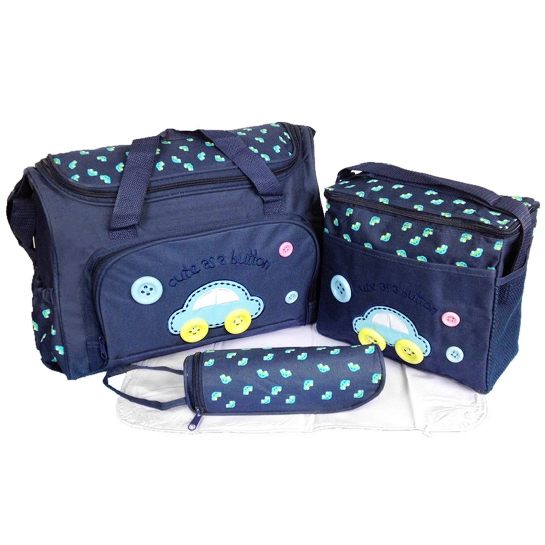 4Pcs Diaper Bag Tote Set Baby Changing Bag 600D Fabric Blue Pink Dark Blue Image 6