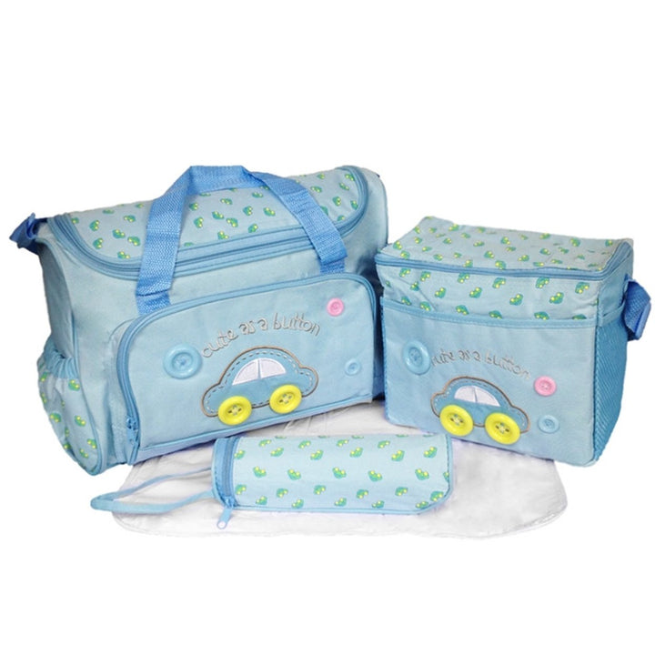 4Pcs Diaper Bag Tote Set Baby Changing Bag 600D Fabric Blue Pink Dark Blue Image 7