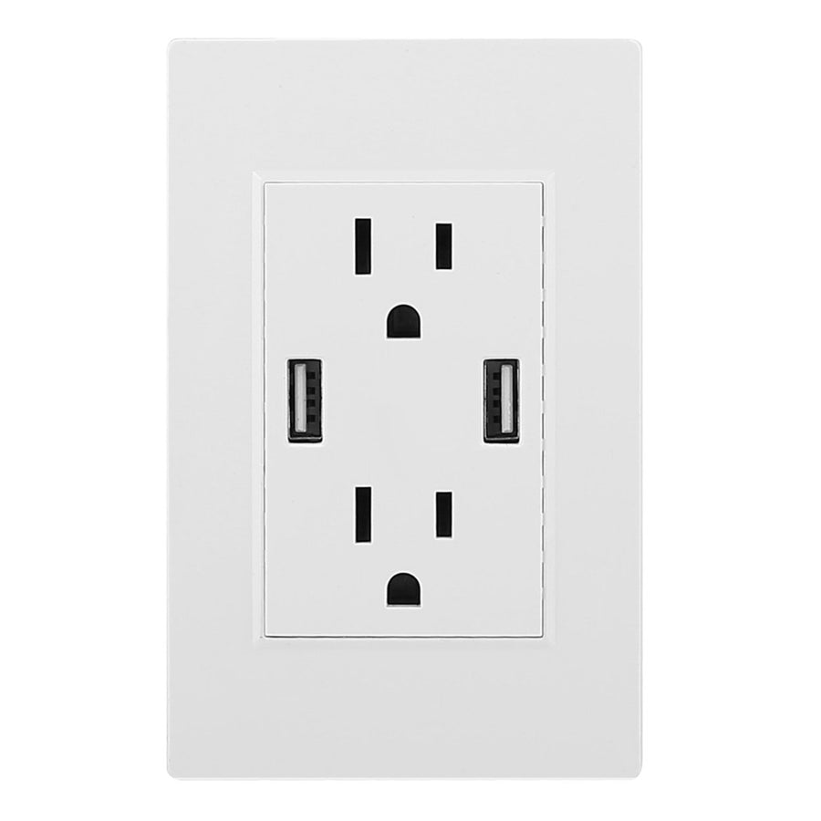 USB Wall Outlet Dual 2.4A USB Wall Charger High Speed Duplex Wall Socket US Standard White Image 1