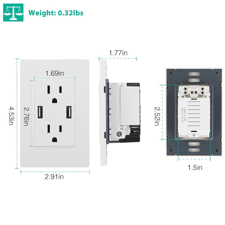 USB Wall Outlet Dual 2.4A USB Wall Charger High Speed Duplex Wall Socket US Standard White Image 4
